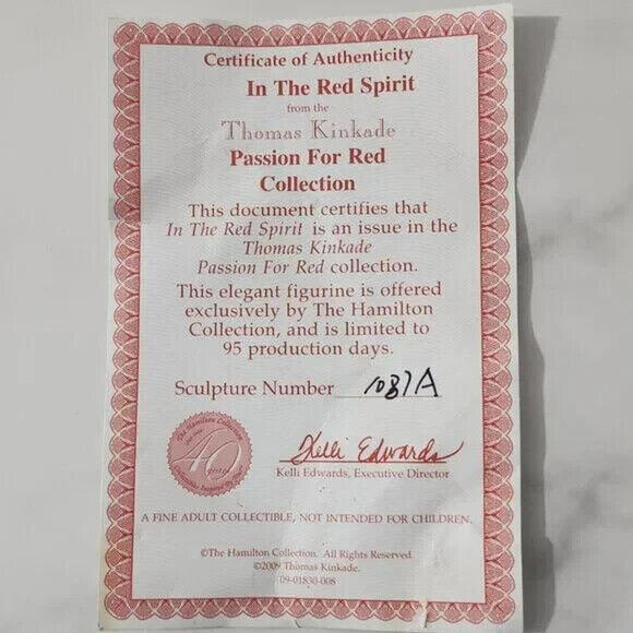 2/$50 Thomas Kinkade In the Red Spirit Figurine #1087A – 2009 Passion for Red - Picture 7 of 8